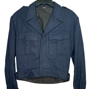 Paulhan & Fils Mitin Wool Dark Blue French Military Wool Cropped Coat Jacket VTG